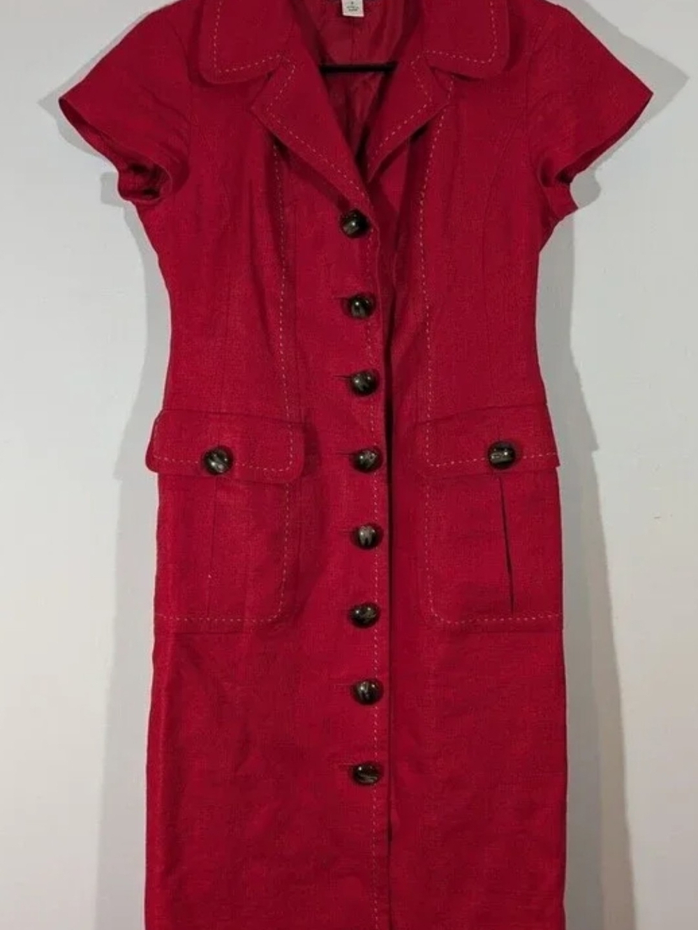 Talbots 100% Linen Red Button-Front Women’s Shirt Dress Old Money
